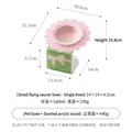 Verhoogde voerbak voor katten met roze bloemvormige standaard van acryl en keramiek - UFO Bak (Roze) + Bloem Acryl Standaard (Roze Bloem)