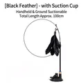 Suction cup cat teaser wand with flexible steel wire and black feathers for self-play - Suction Cup Cat Wand / Total Length Approx 100cm / Black