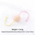 Handmade braided cotton rope ball cat toy featuring soft pink and lemon yellow stripes - Double Ponytail Ball / Sakura Pink + Lemon Yellow