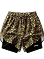 Dettaglio di pantaloncini sportivi a doppio strato con stampa leopardata da donna. - Taglia S / Pantaloni e gonne / Leopardo Giallo