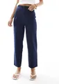 Elegant navy blue high-waisted straight-leg dress pants for women professional wear - S / Bottoms / Dark Blue