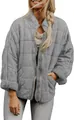 Stylish grey quilted stand collar jacket featuring a loose fit and secure zipper closure. - Light Gray