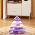 Lila Oktopus-Katzenspielzeug mit 3 Etagen und bunten beweglichen Bällen für Spielspaß im Haus - Katzen-Drehteller / Lila