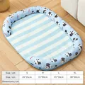 Breathable blue striped panda print cooling pet bed for small to large dogs and cats - S / 50*40cm / Blue Panda (Ice Silk Style)
