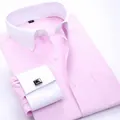 Rosa Herrenhemd mit französischen Manschetten und weißem Kontrastkragen und Manschetten - 3XL / Oberteile / Rosa Jacquard