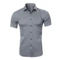 Classic dark grey men's short sleeve stretch shirt in a slim fit business casual style - 38 / Tops / Grey (D2-728)