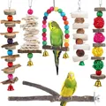 Posatoio per pappagalli in legno naturale e set di giocattoli colorati per uccelli - Set da 6 Pezzi (Stile 3)