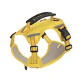 Detailed view of yellow reflective dog harness showing sturdy handle and buckle - Yellow