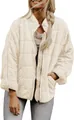 Women's quilted stand collar jacket in cream with loose fit and zipper detail - Off White