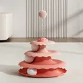 Rosa vierlagiges Katzenspielzeug mit Kugelbahn und interaktivem Feder-Bommel für Haustiere - Vierstufiger Schienenstil / Rosa