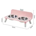 Pink elevated double pet bowl stand with stainless steel bowls and dimensions - Double Bowl / Stainless Steel Inner / Pink