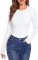 Camiseta blanca ajustada de manga larga y cuello redondo para mujer, top básico casual. - S / Tops / Blanco