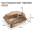 Large stainless steel cat litter box with high semi-transparent yellow fence - High Basin (0821) / Transparent Yellow