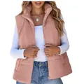 Detailed view of a pink corduroy quilted puffer vest with zipper closure for women - S / Tops / Pink