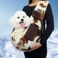 Morbida borsa a tracolla con motivo mucca per piccoli cani e gatti stile inverno - Stampa Muccata Marrone