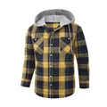 Camisa de franela con capucha a cuadros amarillos y negros para hombre de manga larga casual - 3XL / Tops / Amarillo Brillante (JM419-1)