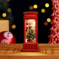 Vintage red Christmas telephone booth lantern with miniature tree and LED light - Christmas Tree Telephone Booth Style