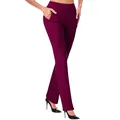 Detalle de los pantalones de yoga burdeos con cintura alta, bolsillos y control de abdomen - S / Bottoms / Burdeos