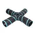 Collapsible 4-way cat tunnel toy in black and blue with hanging bell ball accessory - 4-Way Tunnel / Cat 4-Way Tunnel / Blue