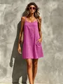 Elegant casual purple sleeveless spaghetti strap V-neck dress with side pockets for summer - S / Dresses / Rose Red