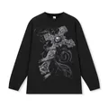 Distressed vintage gothic cross and skull print black long sleeve T-shirt for streetwear - M / Tops / Long Sleeve / Pure Black