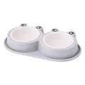 Cute gray frog-shaped double pet feeding bowl for cats and dogs with non-slip base - Small (With Plastic White Bowl Gray) / S / Gray