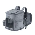 Large capacity expandable grey pet carrier backpack featuring breathable mesh windows for cats - Expandable Style / Light Gray