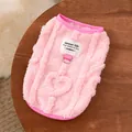 Close-up of pink fleece pet vest featuring heart pattern and leash D-ring attachment - M / Pink Heart Jacquard