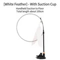 Strong suction cup cat teaser wand featuring white feathers and a flexible steel wire - Suction Cup Cat Wand / Total Length Approx 100cm / White