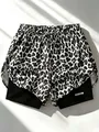 Pantaloncini da corsa leopardati da donna con design a doppio strato anti-esposizione sport. - Taglia S / Pantaloni e gonne / Stampa leopardata in bianco e nero