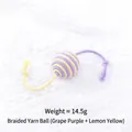 Braided cotton rope cat ball toy in purple and yellow colors, weight approximately 14.5g - Double Ponytail Ball / Grape Purple + Lemon Yellow