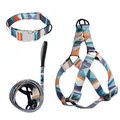 Conjunto de 3 piezas de arnés correa y collar para perro con estampado geométrico - Set de tres piezas / 1.5cm*120cm / Triángulo Multicolor