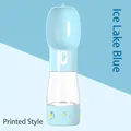 Tragbare Haustier-Trinkflasche in Eisblau mit dekorativem Fischmuster für Hunde auf Reisen - Grafikdruck / Wasser 258ml + Futter 200ml / Eissee Blau