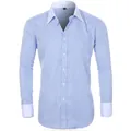 Blau-weiß vertikal gestreiftes Herrenhemd mit französischen Manschetten und weißem Kragen. - 3XL / Oberteile / Himmelblaue Streifen