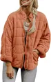 Close-up of terracotta women's quilted jacket featuring stand collar and zipper closure. - S / Tops / Orange