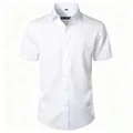 Professional men's business casual white short sleeve stretch shirt with a classic fit design - 38 / Tops / White with White Buttons (D2-706)