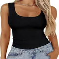Slim fit women's black ribbed sleeveless square neck tank top for a basic casual look - S / Tops / Black