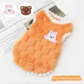 Weiche orangefarbene Hundeweste mit süßem Cartoon-Hasen-Stickaufnäher für Haustiere - Größe XS (Passend für 0.5-1kg) / Oberteile / Oranges Schachbrett