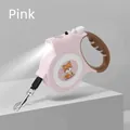 Pink automatic retractable dog leash with integrated LED flashlight and cartoon dog, 5m - 5M / Pink