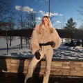 Slim-fit light khaki women's ski suit with flared pants and faux fur for winter sports - S / Top And Bottom / Off White