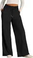 Detail of black wide-leg sweatpants with drawstring waist and pintuck design - S / Bottoms / Black