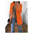 Casual women's orange slim fit blazer with lapel collar shown in indoor setting - Orange