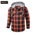 Camisa informal de franela a cuadros naranjas para hombre con capucha gris en contraste - 3XL / Tops / Naranja (JM419-2)