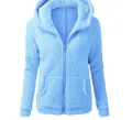Macro view showing the soft blue fleece texture and zipper detail of the hooded jacket. - 2XL / Tops / Blue