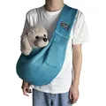 Breathable teal mesh pet sling carrier for small dogs and cats, comfortable crossbody design - Sky Blue