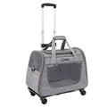 Grey detachable pet carrier trolley bag with retractable handle and breathable mesh windows - Size L (QS-008-L) / With Trolley / Light Gray