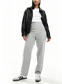 High-waisted straight-leg trousers in light grey for office and casual wear - S / Bottoms / Gray
