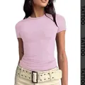 Slim fit light purple short sleeve crew neck t-shirt for women - XS / Tops / Light Purple