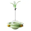 Interactive UFO cat tumbler toy with food dispenser, spring feather, and track balls - Green