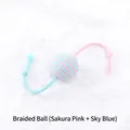 Pink and blue braided cotton rope cat toy ball for pet teething and boredom relief - Double Ponytail Ball / Sakura Pink + Sky Blue